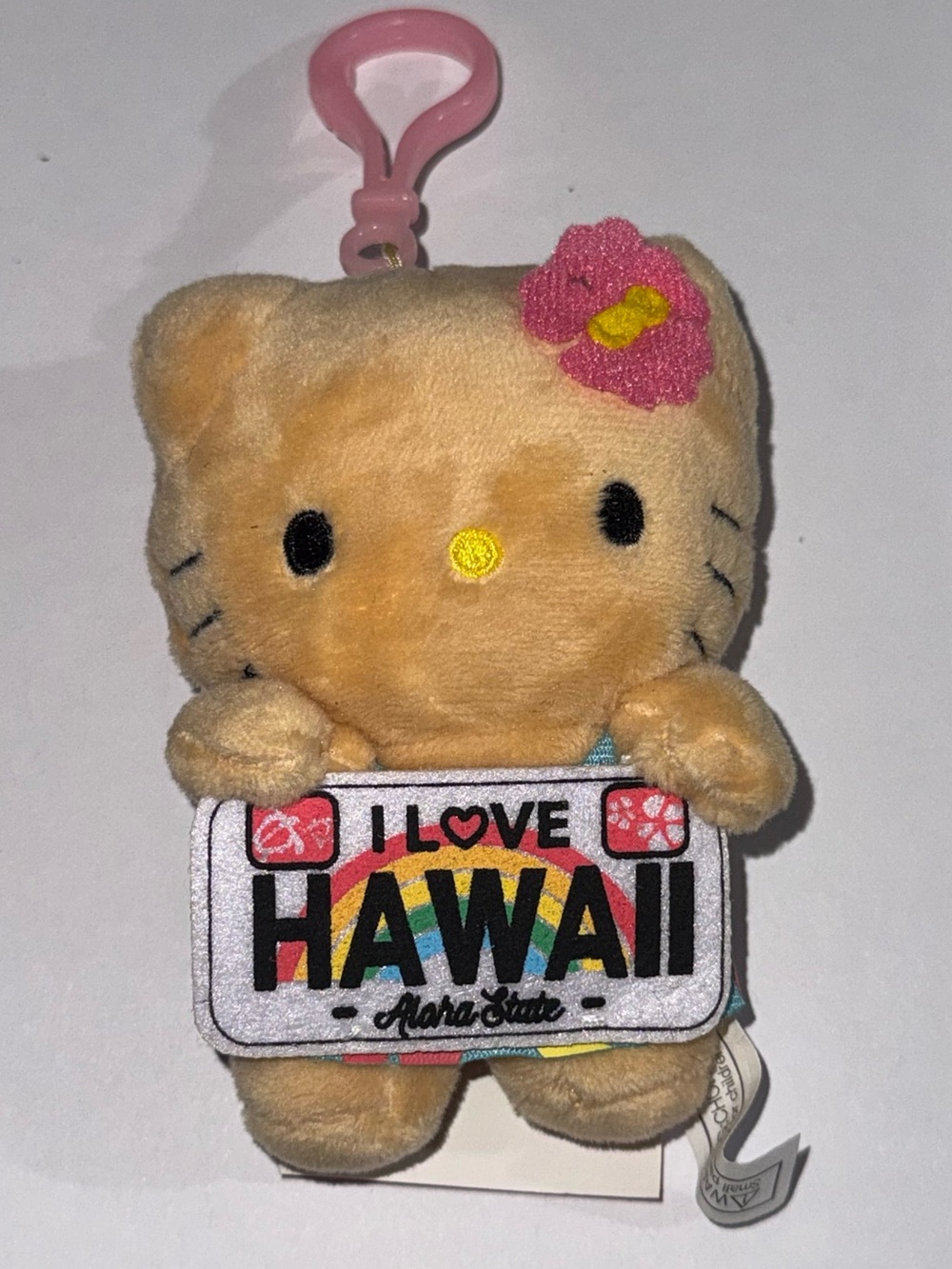 Hello Kitty Beige Plush Clip with Pink Flower limited edition